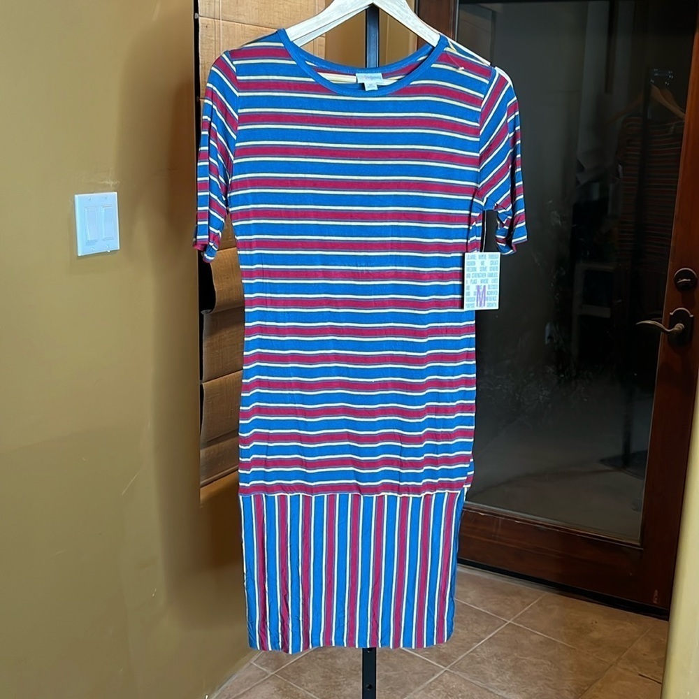 LuLaRoe Julia Straight Knee Length Striped Dress Size Medium NWT